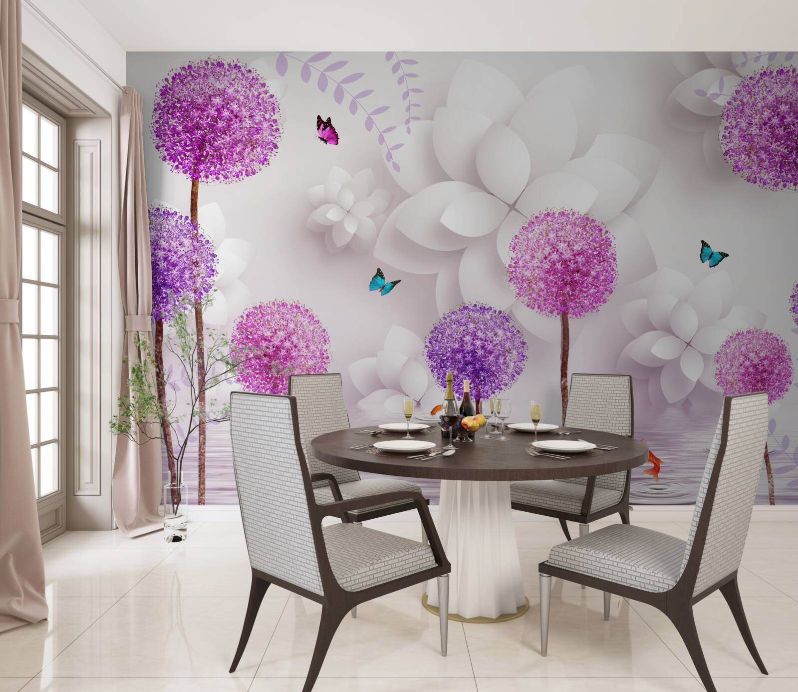 Fototapet icre purpurii care plutesc pe suprafața apei