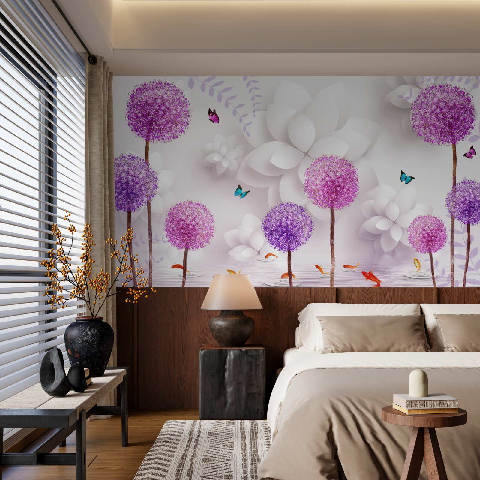 Fototapet icre purpurii care plutesc pe suprafața apei