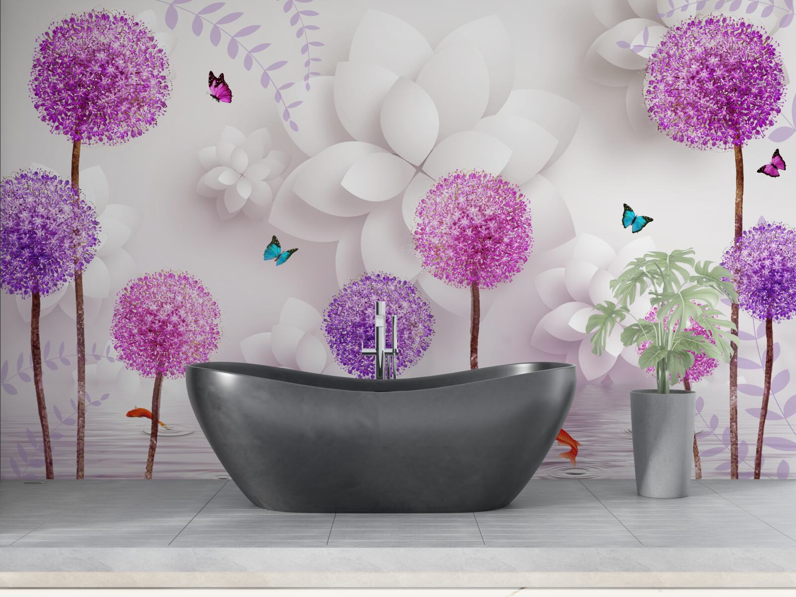 Fototapet icre purpurii care plutesc pe suprafața apei