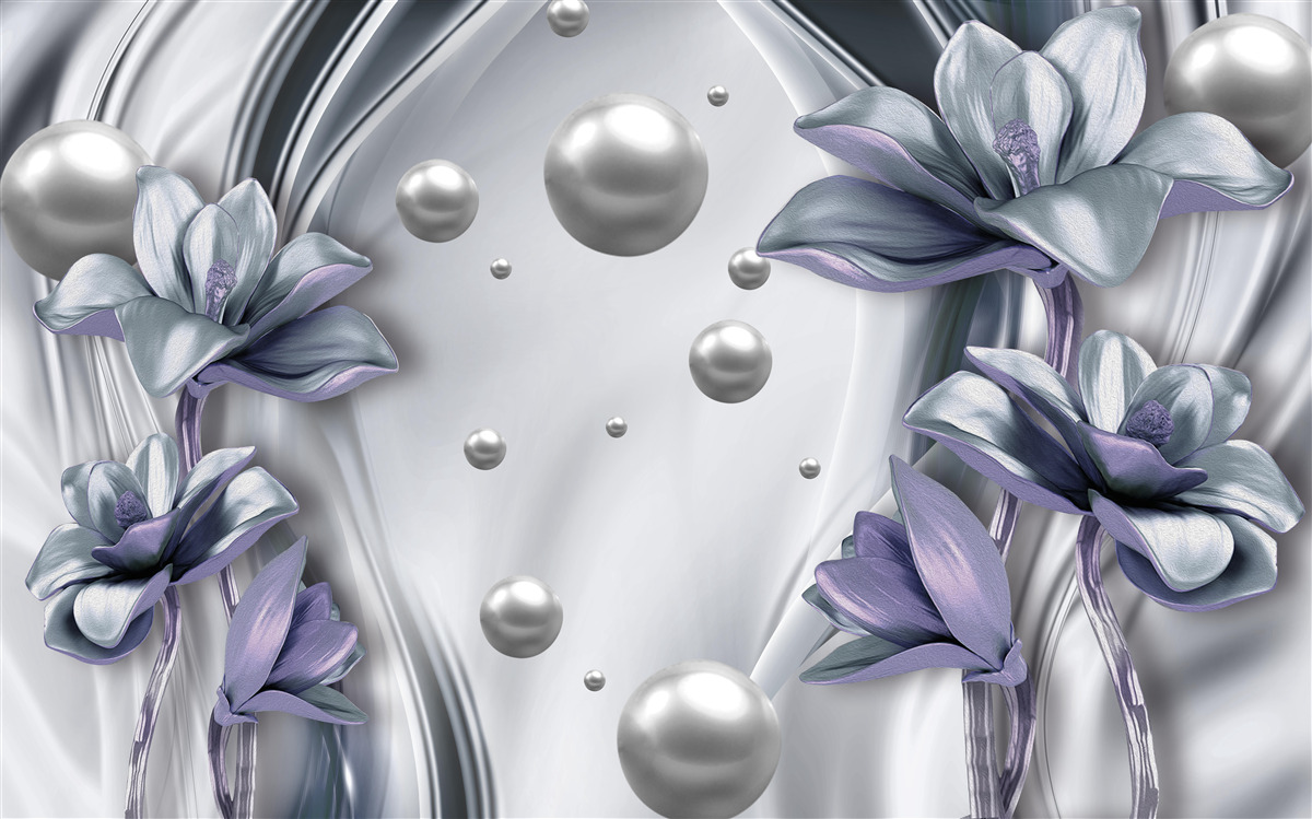 Fototapet reflexie de perle și flori în apă