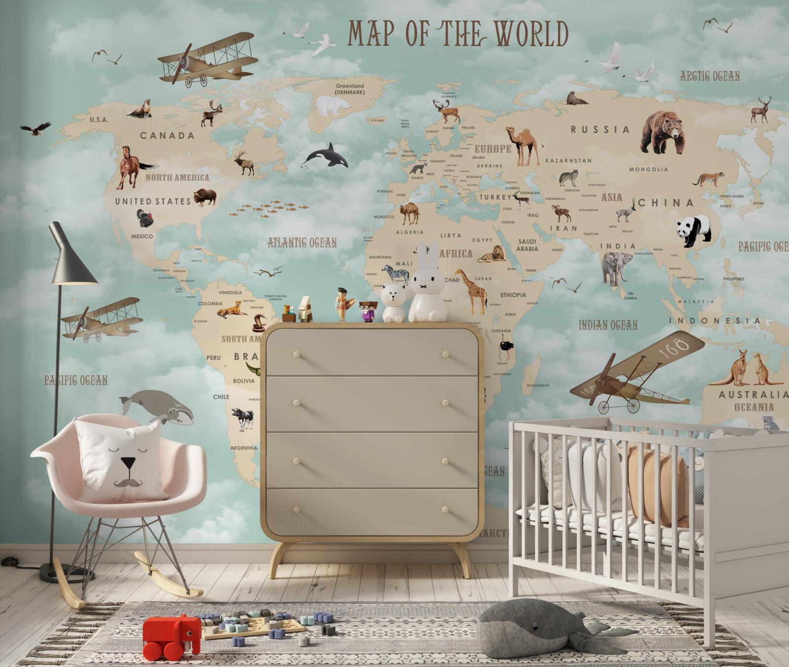 Fototapet fauna în atlasul geografic