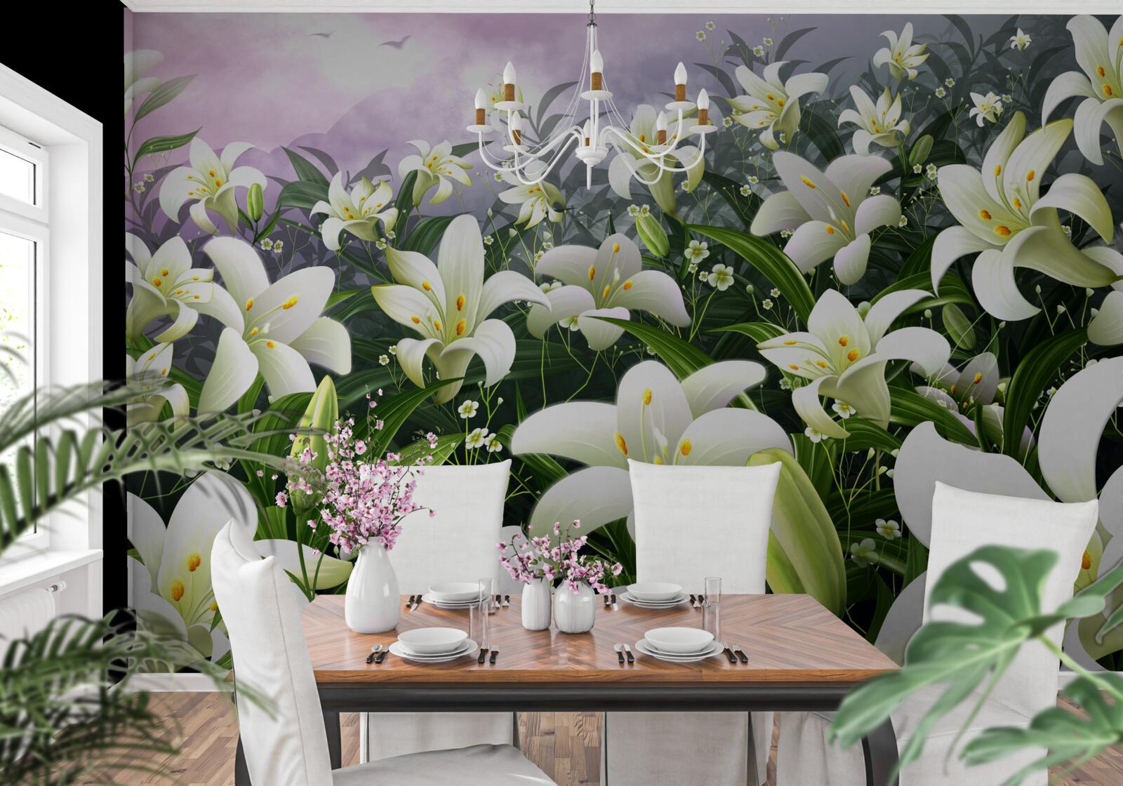 Fototapet covor alb ca zăpada de crini