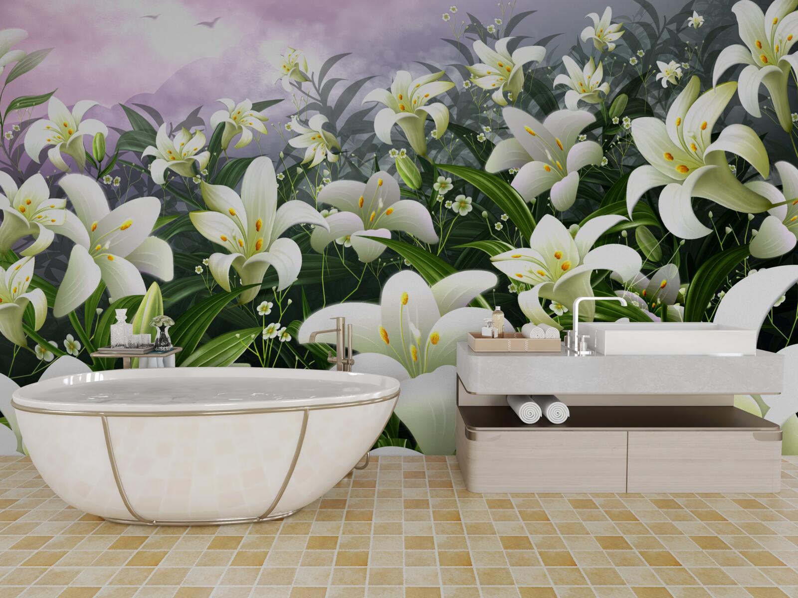 Fototapet covor alb ca zăpada de crini