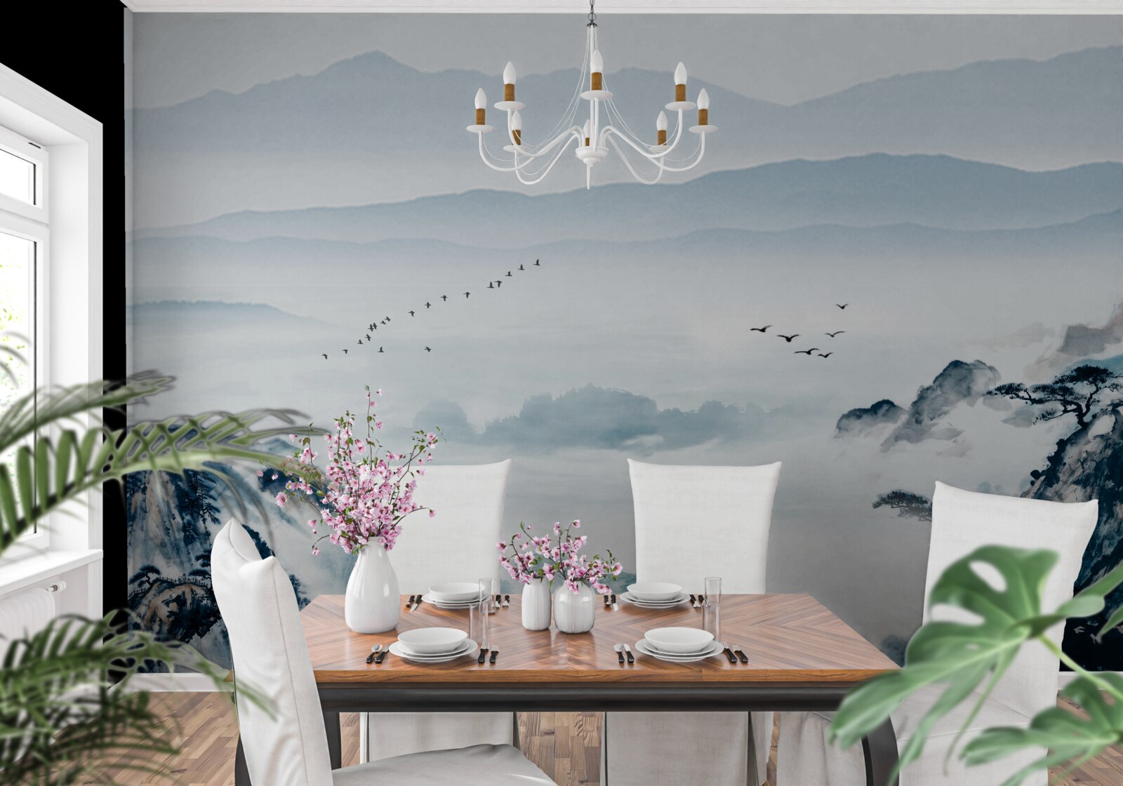 Fototapet vârfuri de munte învăluite în ceață