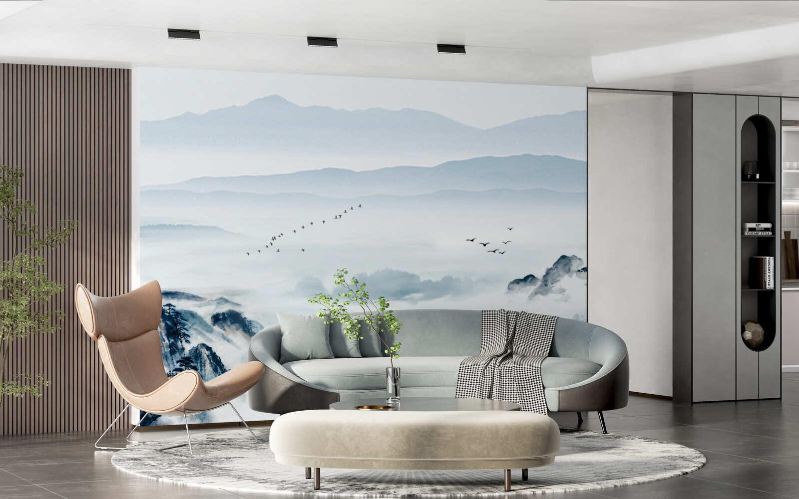 Fototapet vârfuri de munte învăluite în ceață