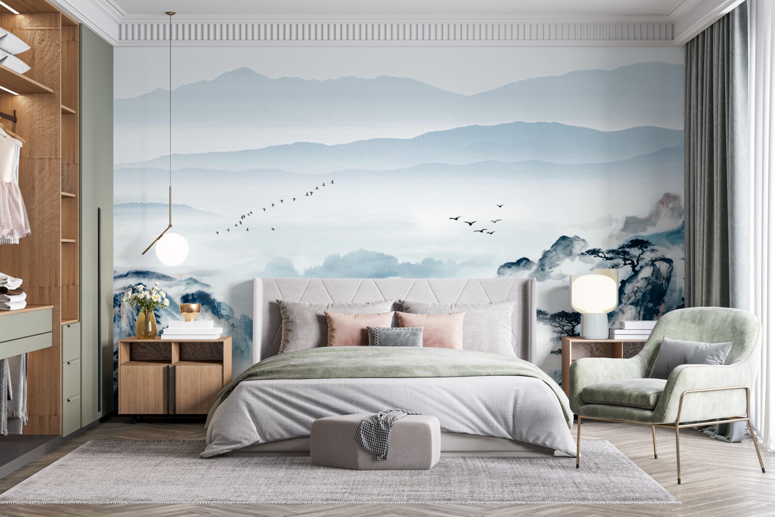 Fototapet vârfuri de munte învăluite în ceață