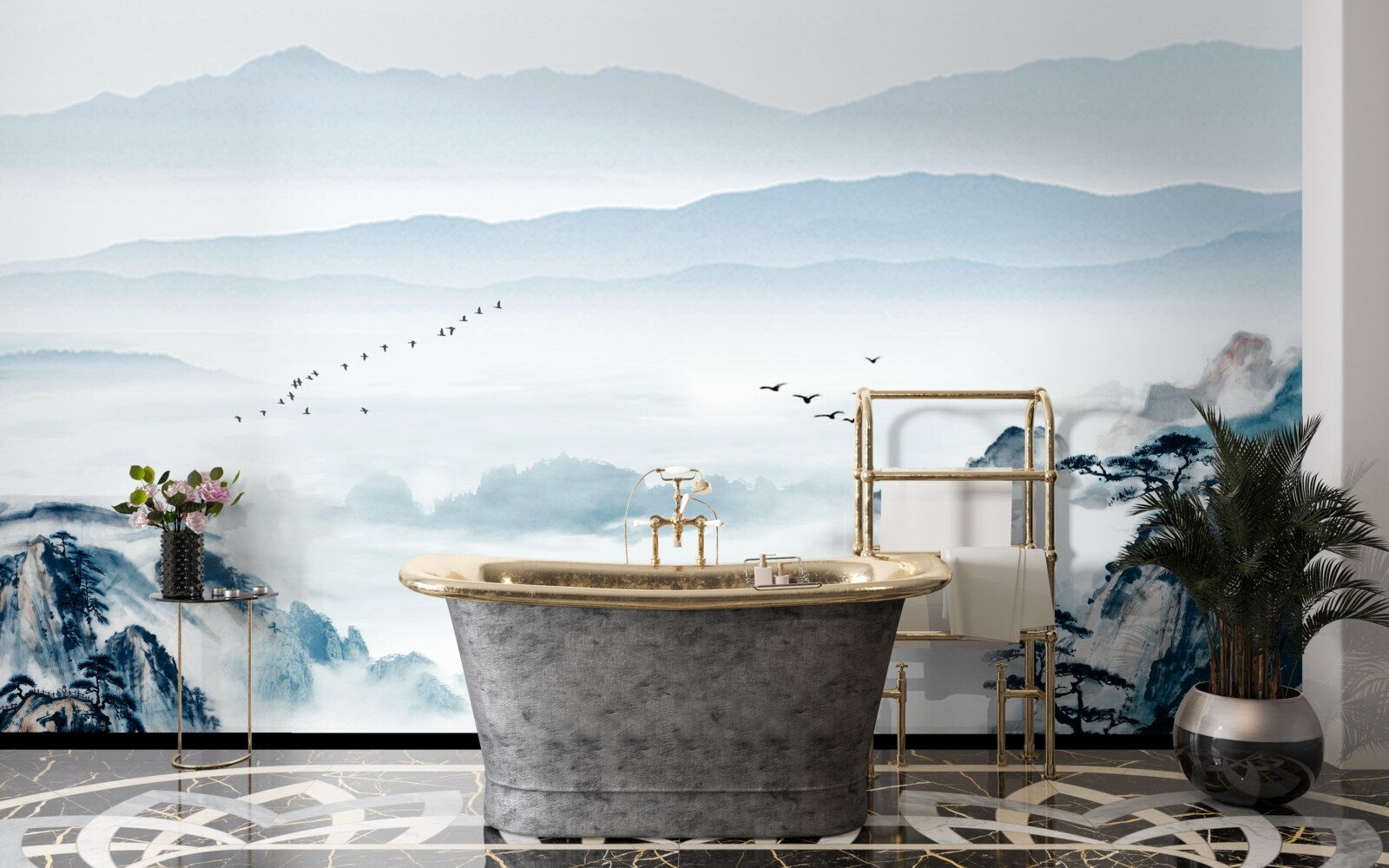 Fototapet vârfuri de munte învăluite în ceață