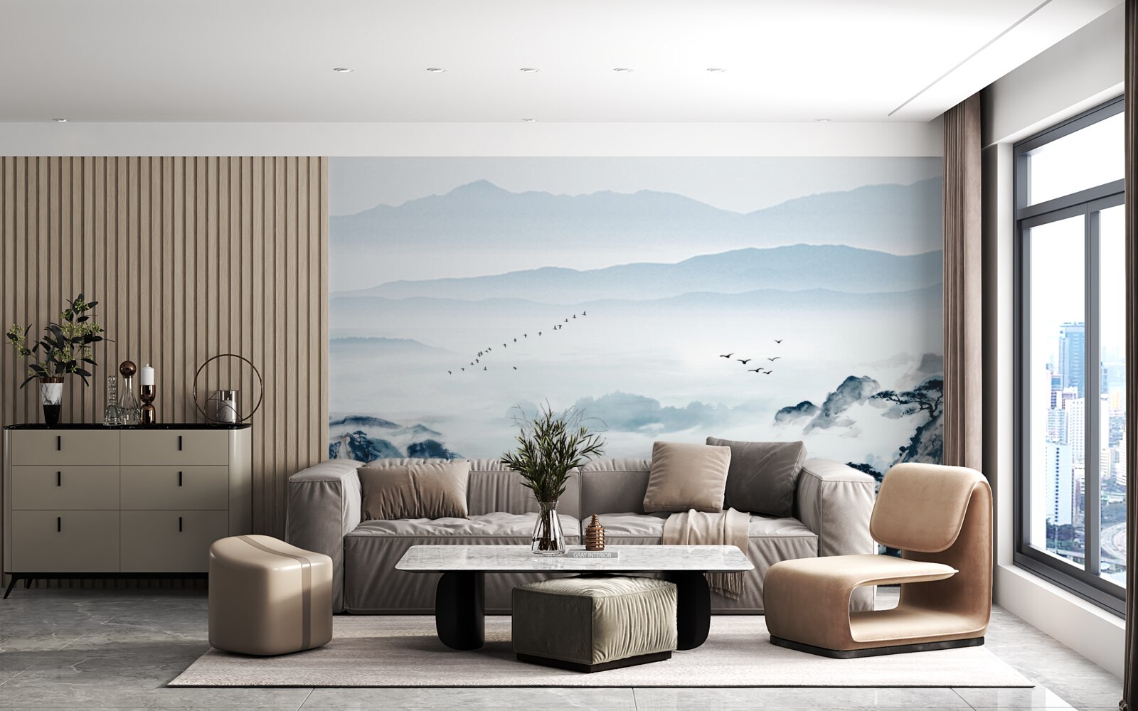 Fototapet vârfuri de munte învăluite în ceață