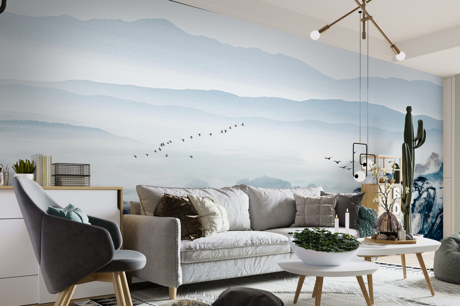 Fototapet vârfuri de munte învăluite în ceață