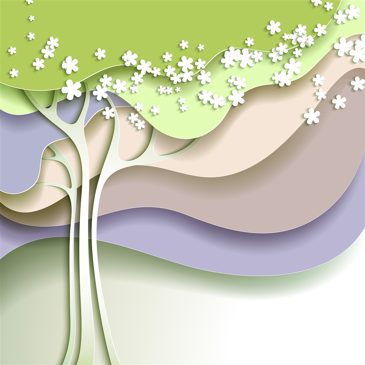 Fototapet abstractizare a unui copac înflorit cu frunze