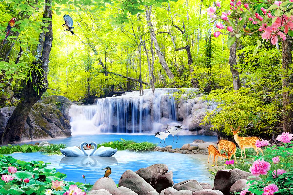 Fototapet cascada de vară are magia naturii în ea