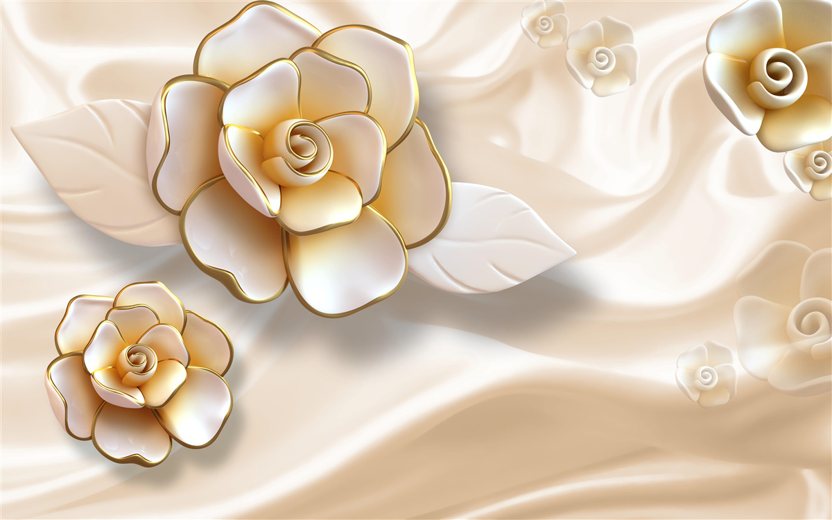 Fototapet trandafiri albi de lux cu nuanțe aurii