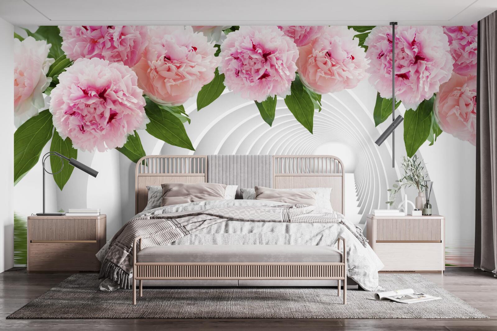 Fototapet bujori în roz deasupra suprafeței apei