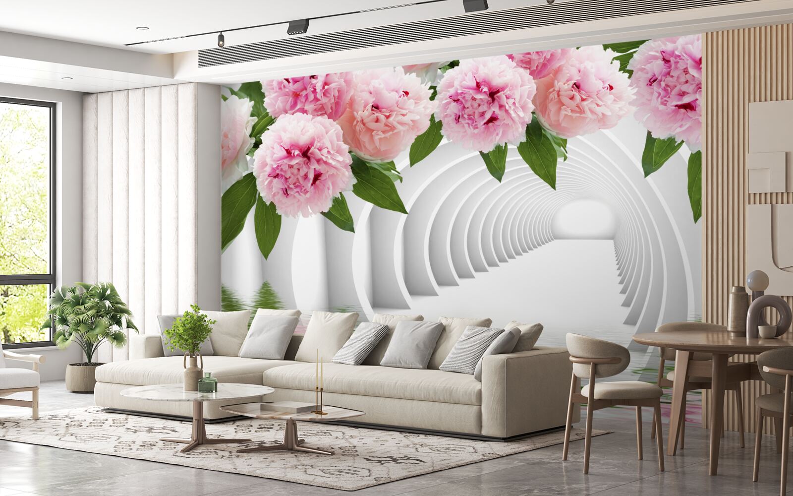 Fototapet bujori în roz deasupra suprafeței apei