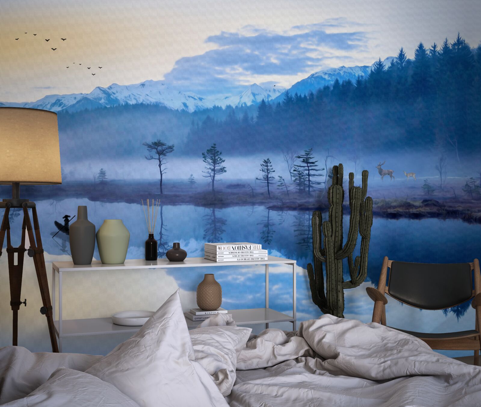 Fototapet imagine a unei păduri de molid într-o oglindă de apă