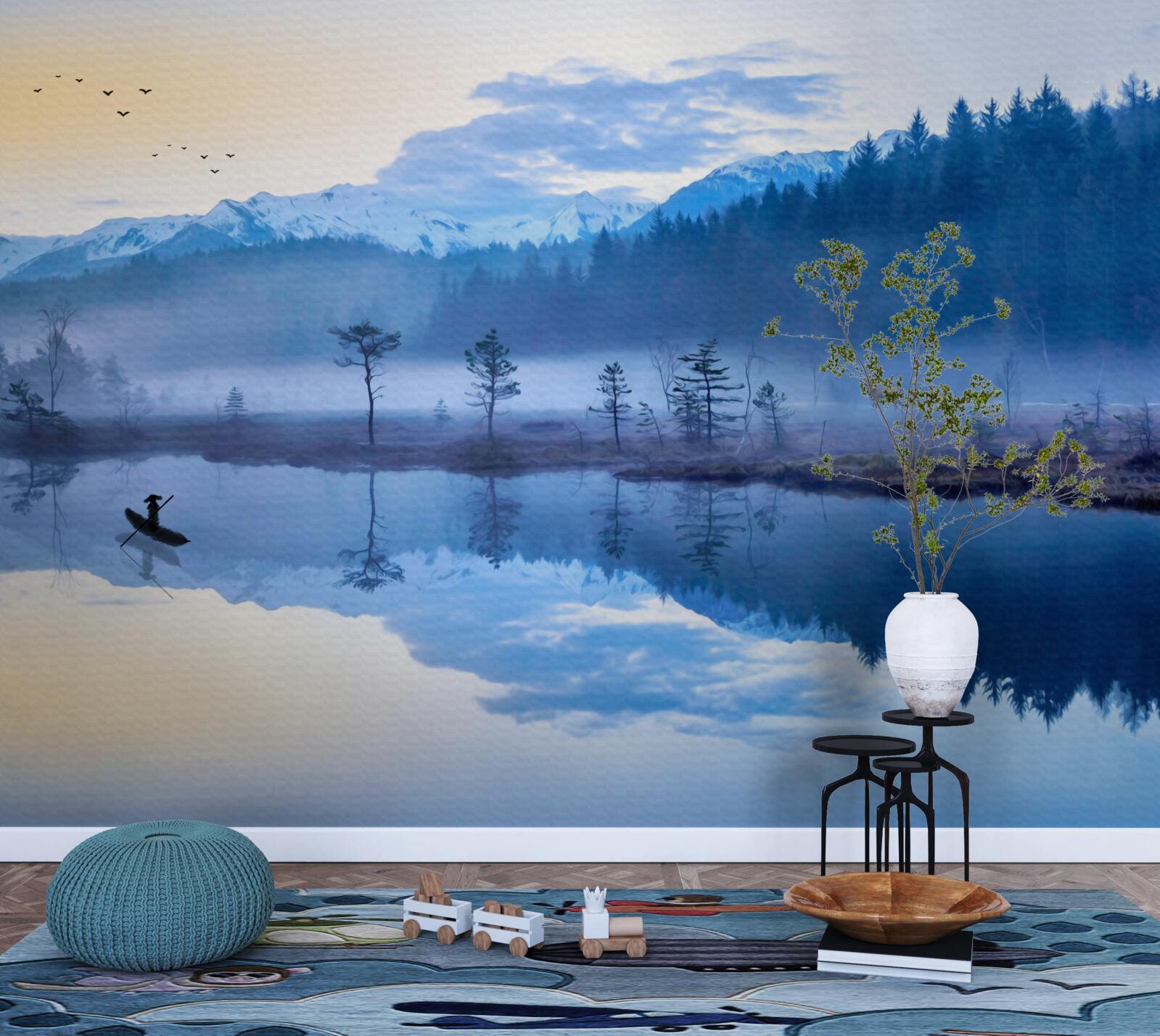 Fototapet imagine a unei păduri de molid într-o oglindă de apă