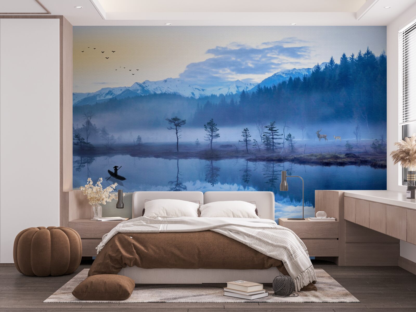 Fototapet imagine a unei păduri de molid într-o oglindă de apă