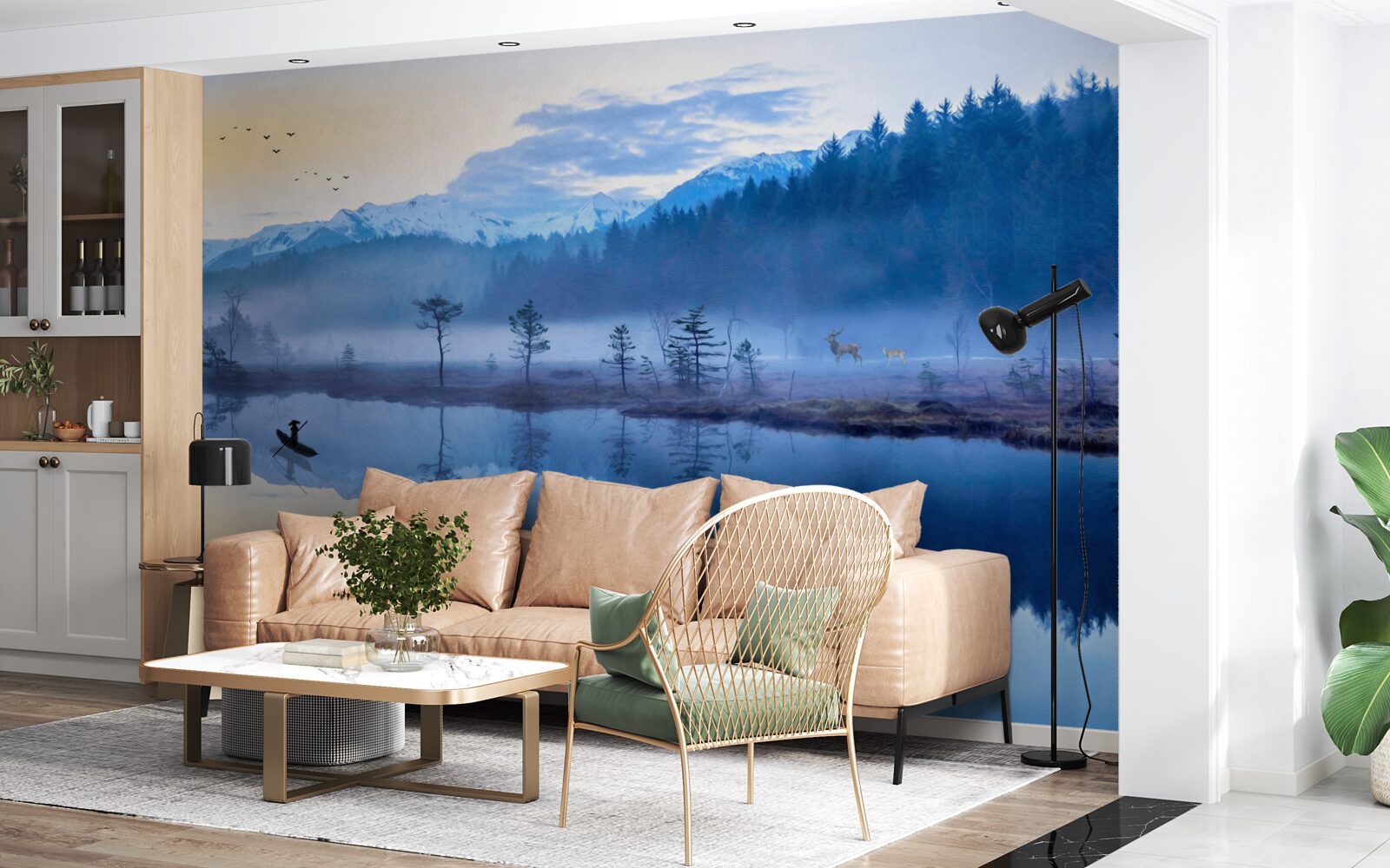 Fototapet imagine a unei păduri de molid într-o oglindă de apă