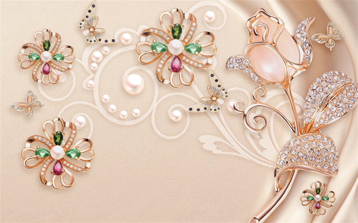 Fototapet pietre prețioase în formă de flori și frunze