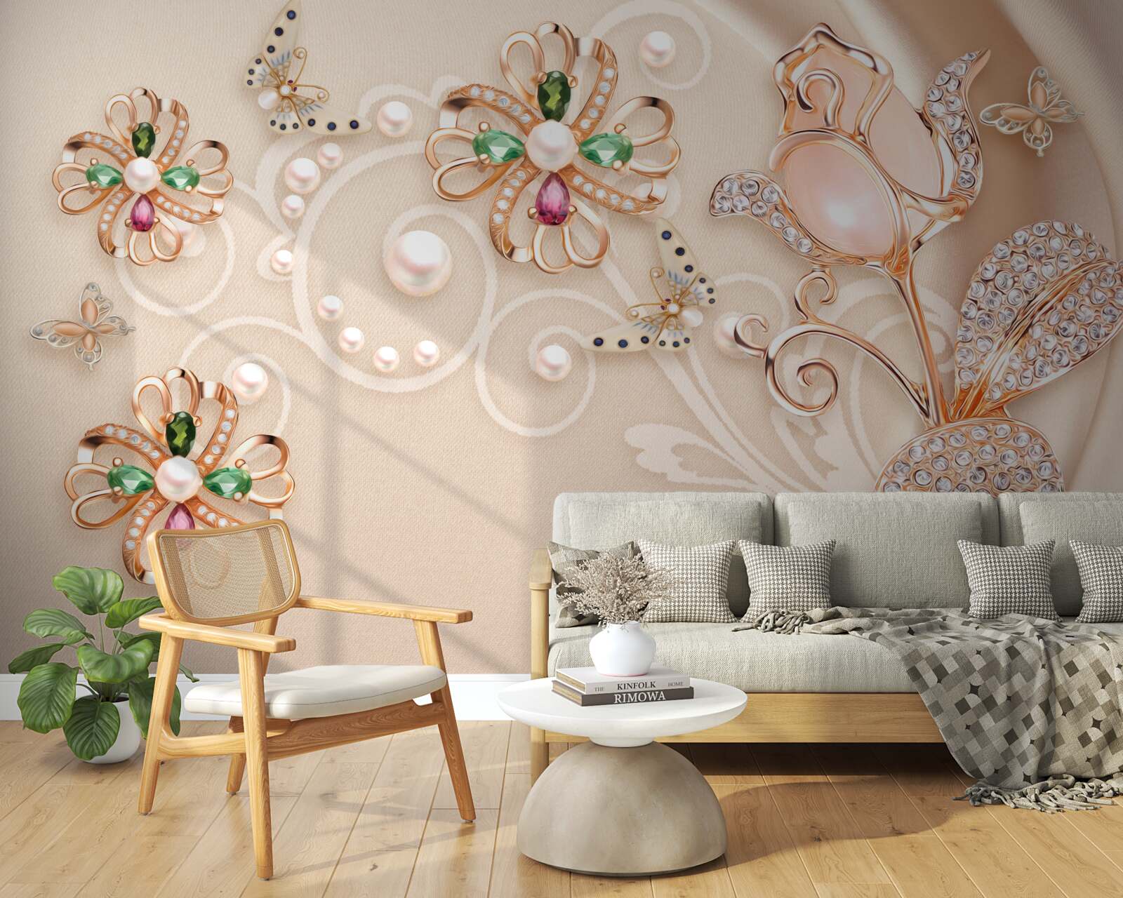 Fototapet pietre prețioase în formă de flori și frunze