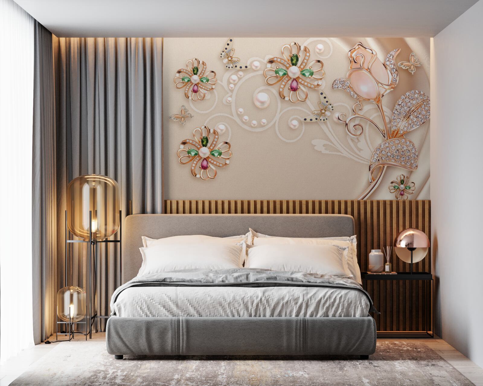 Fototapet pietre prețioase în formă de flori și frunze