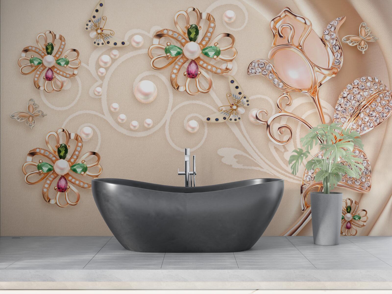 Fototapet pietre prețioase în formă de flori și frunze