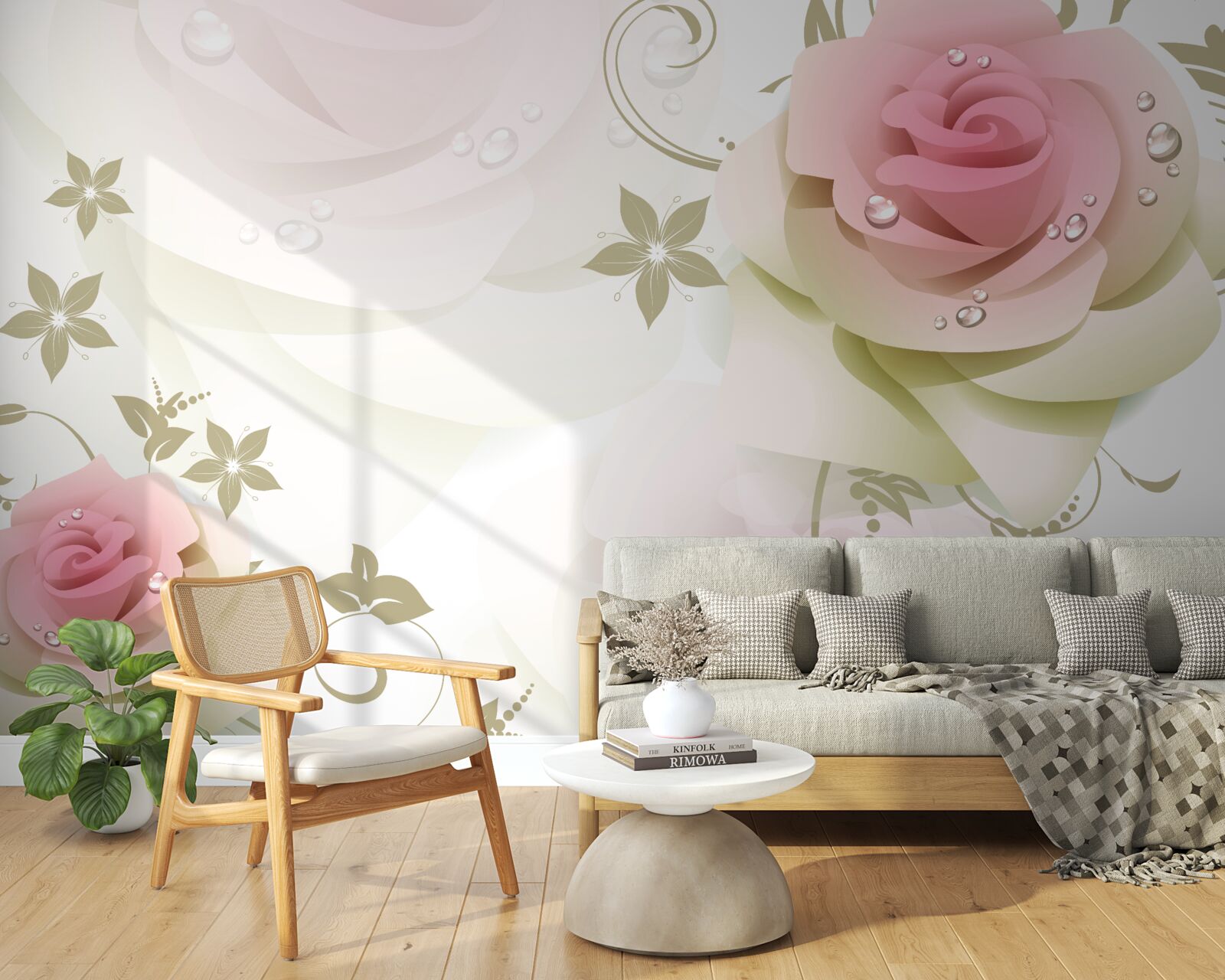 Fototapet muguri subțiri roz cu picături perlate