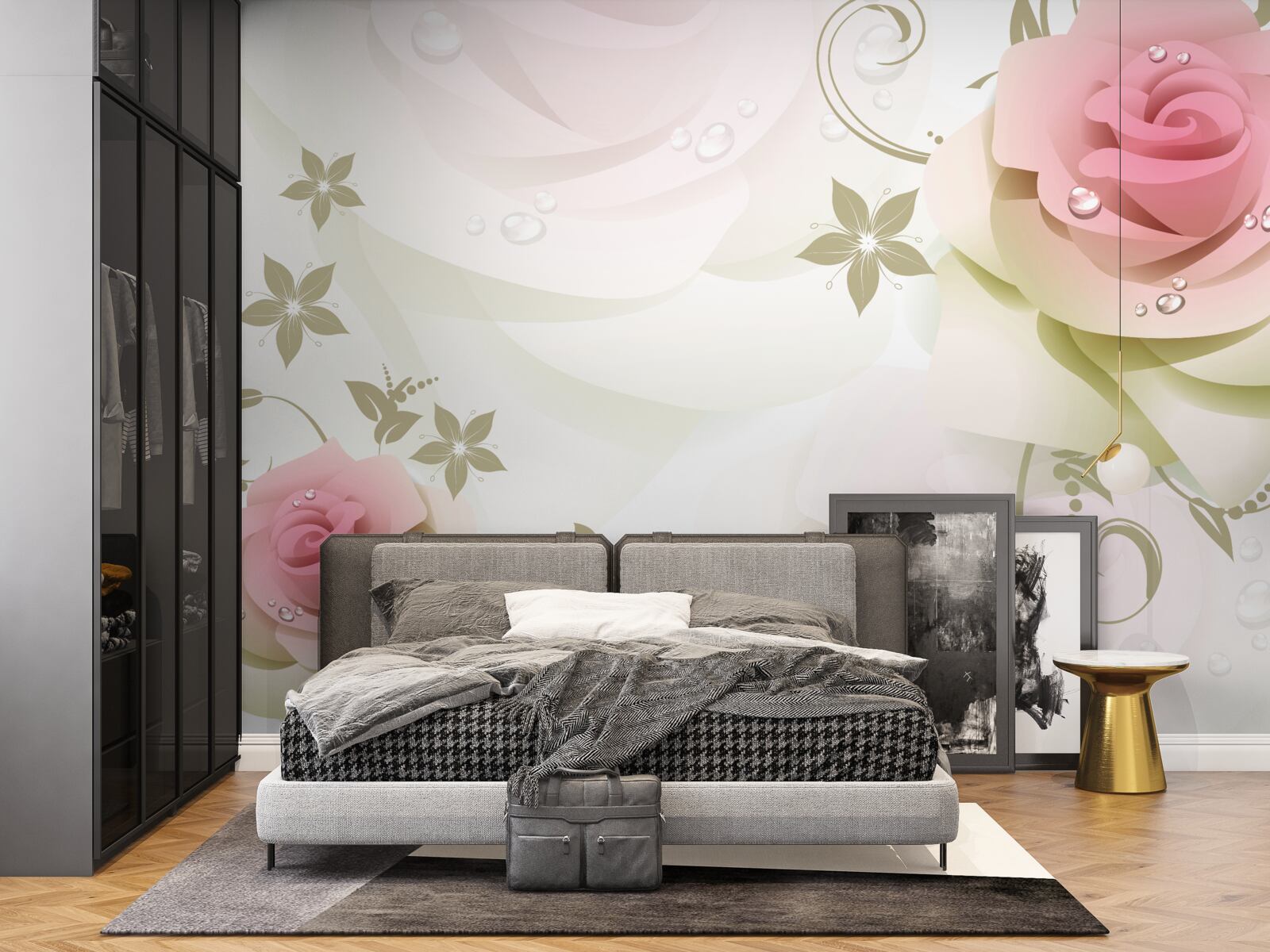 Fototapet muguri subțiri roz cu picături perlate