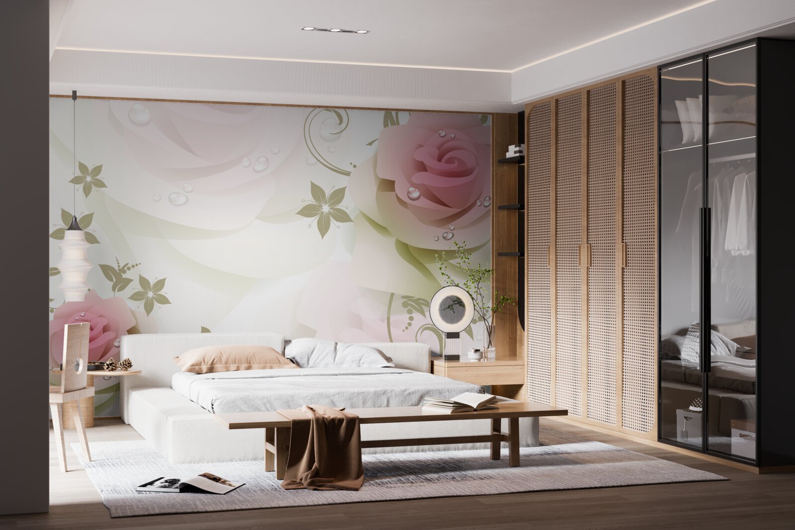 Fototapet muguri subțiri roz cu picături perlate