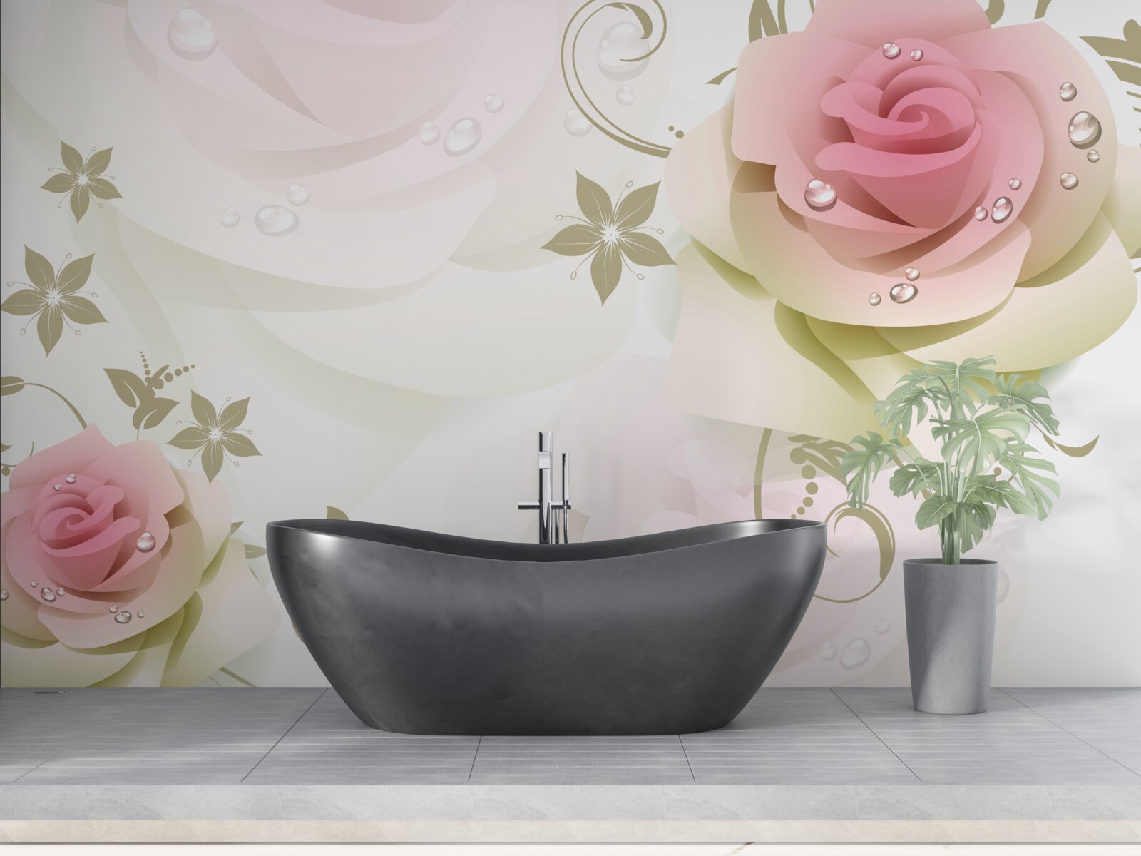 Fototapet muguri subțiri roz cu picături perlate