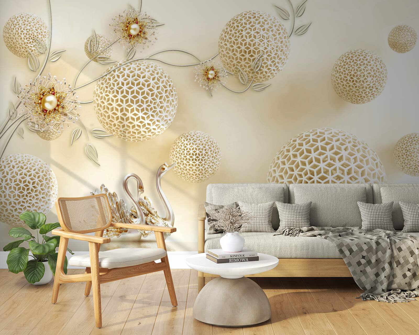 Fototapet Lebedele alunecă pe cer și florile se subțiază ca bronzul