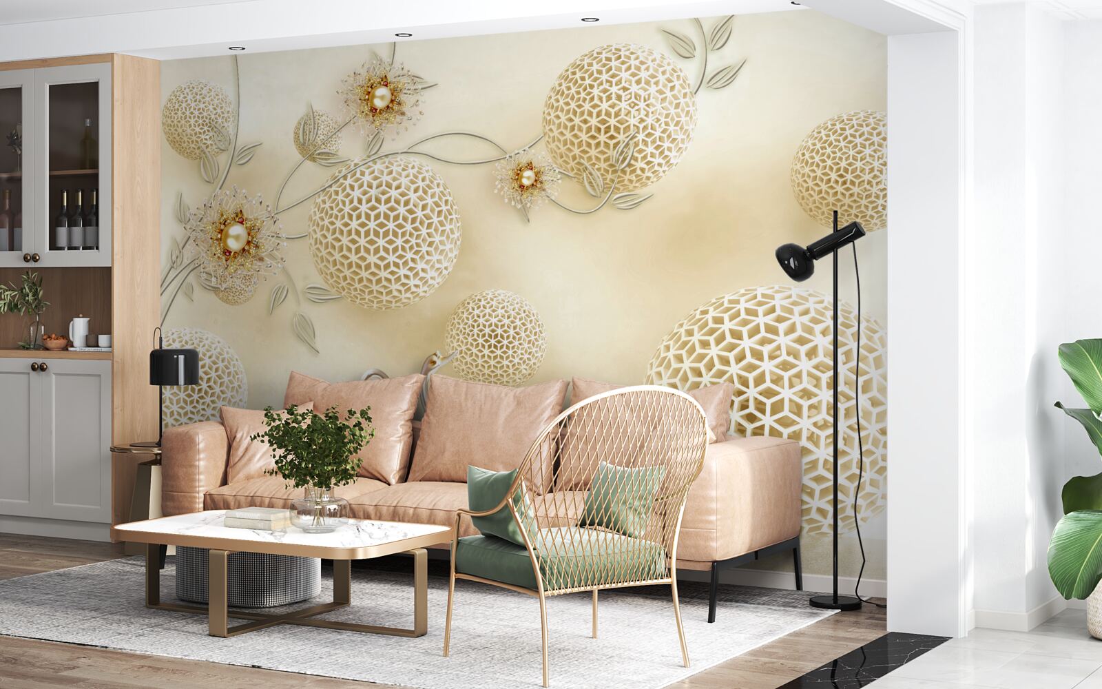 Fototapet Lebedele alunecă pe cer și florile se subțiază ca bronzul