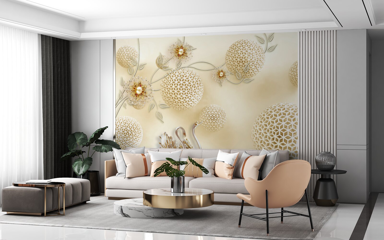 Fototapet Lebedele alunecă pe cer și florile se subțiază ca bronzul