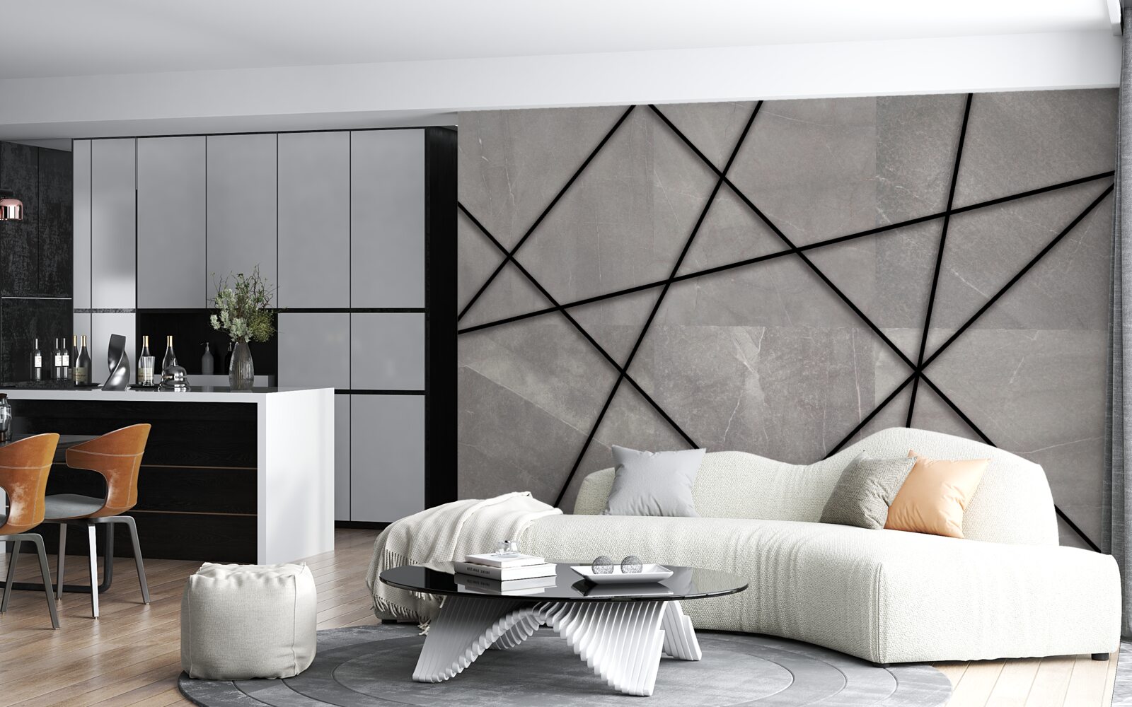 Fototapet contururi negre pe un fundal gri