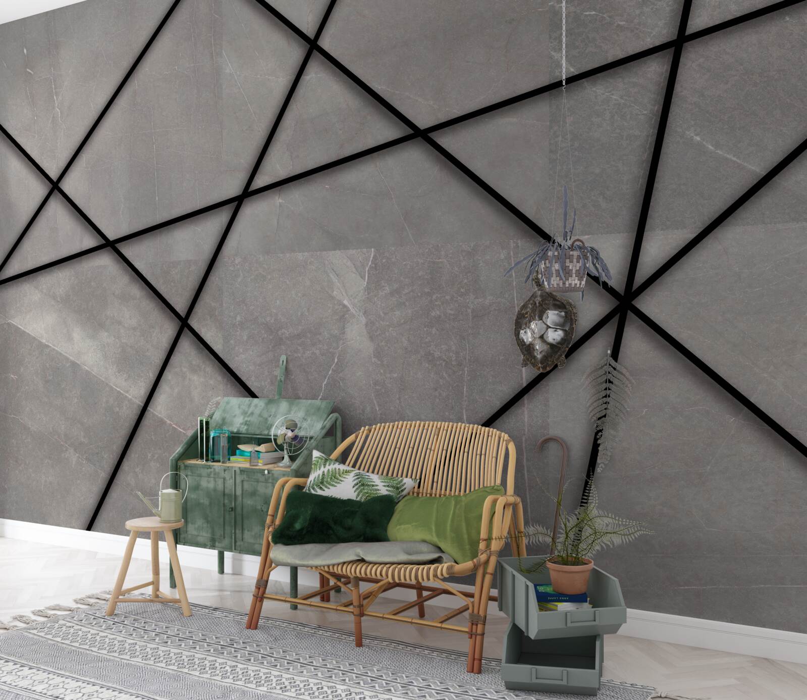 Fototapet contururi negre pe un fundal gri