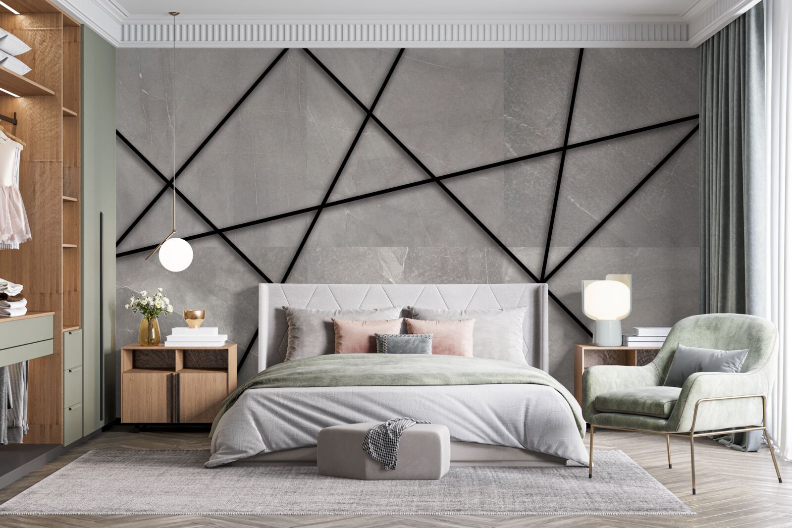 Fototapet contururi negre pe un fundal gri