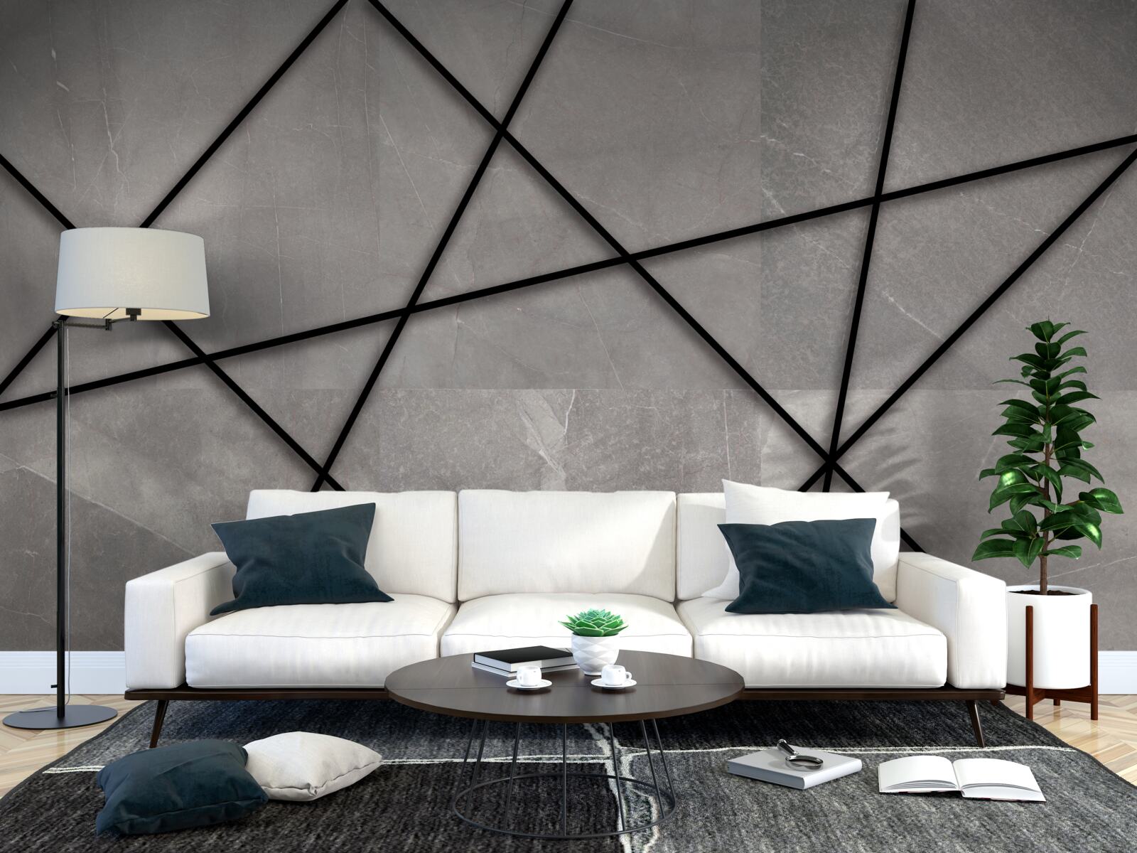 Fototapet contururi negre pe un fundal gri