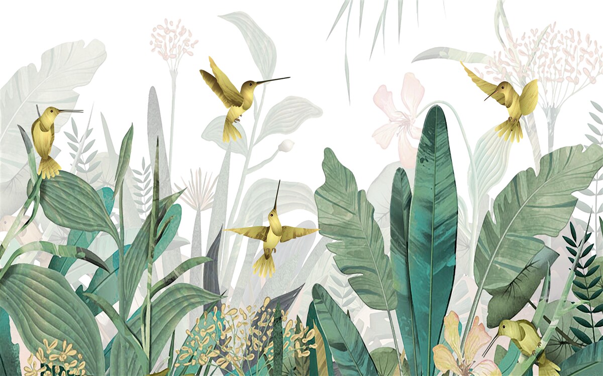 Fototapet grup de păsări colibri la tropice