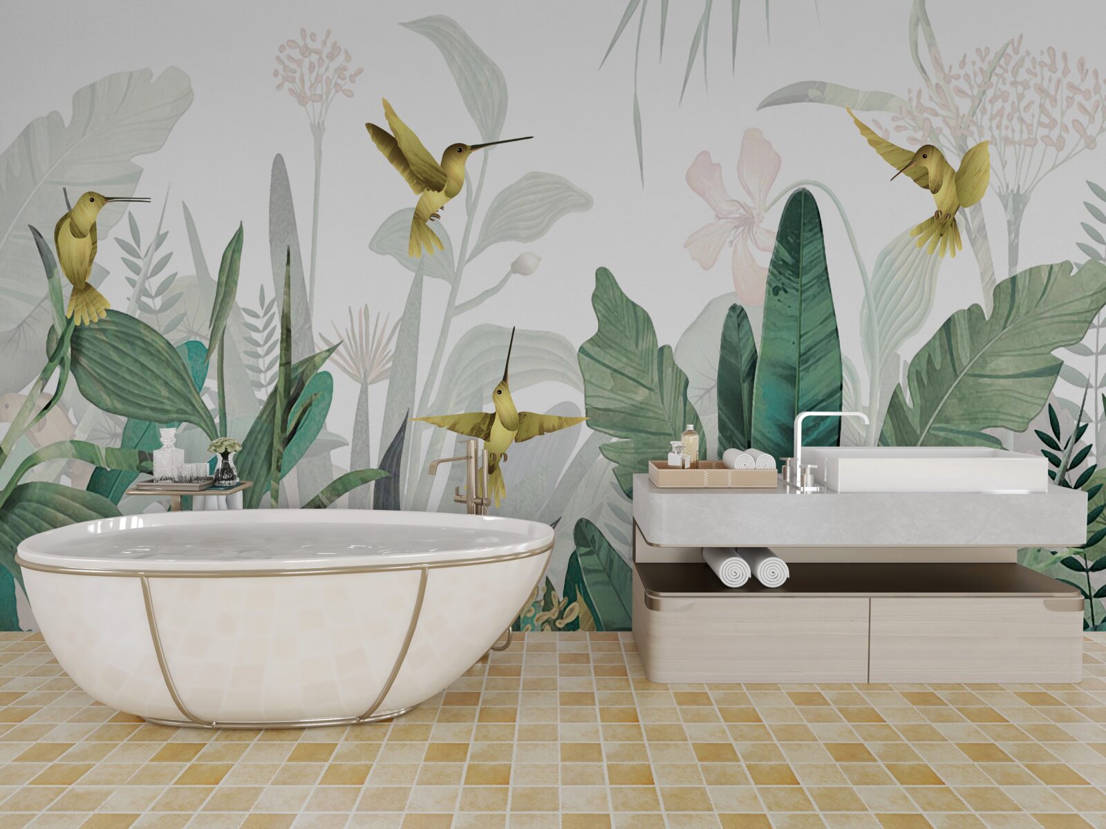 Fototapet grup de păsări colibri la tropice