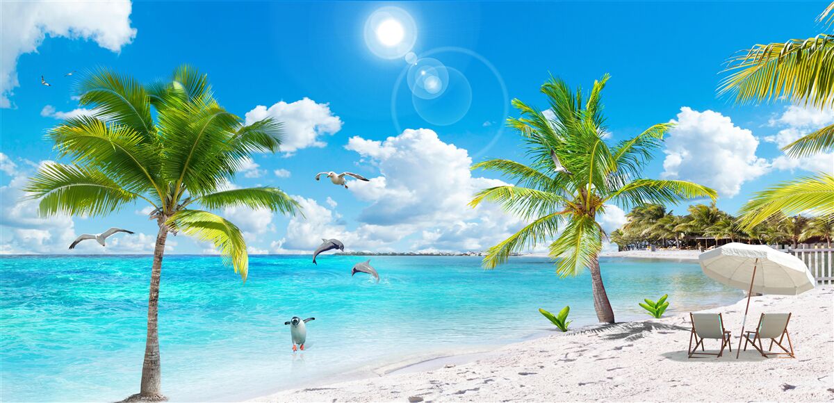 Fototapet plajă cu nisip și palmieri