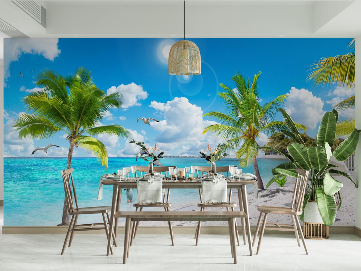 Fototapet plajă cu nisip și palmieri