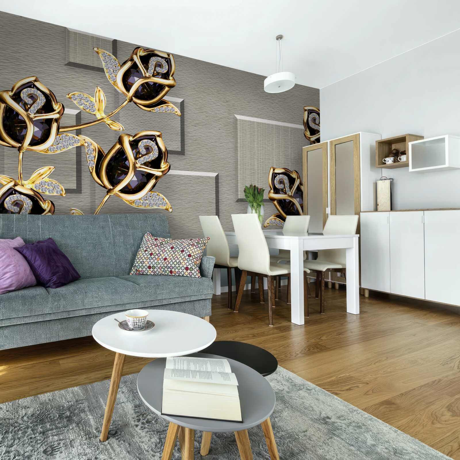 Fototapet trandafiri negri cu ramă aurie