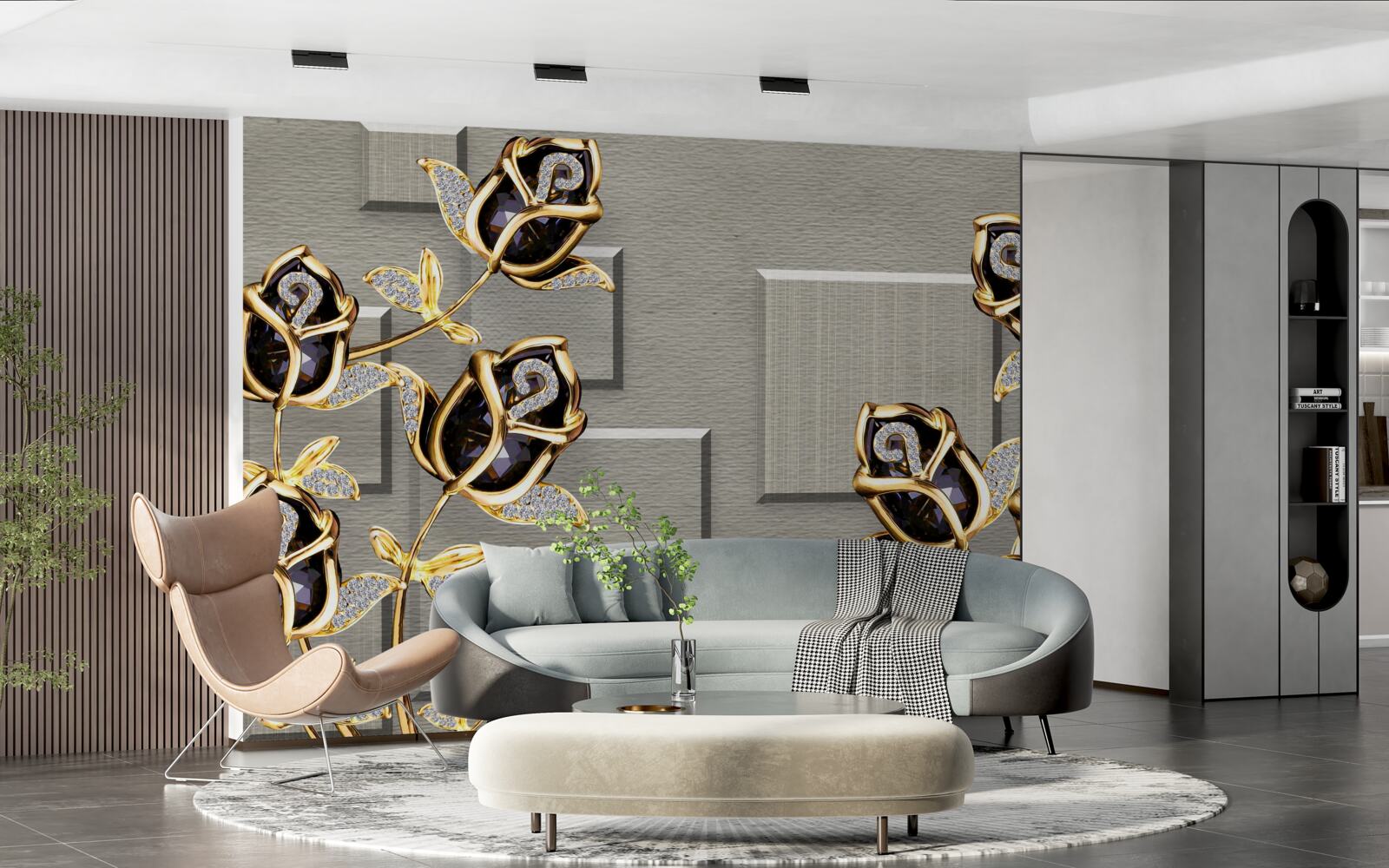 Fototapet trandafiri negri cu ramă aurie