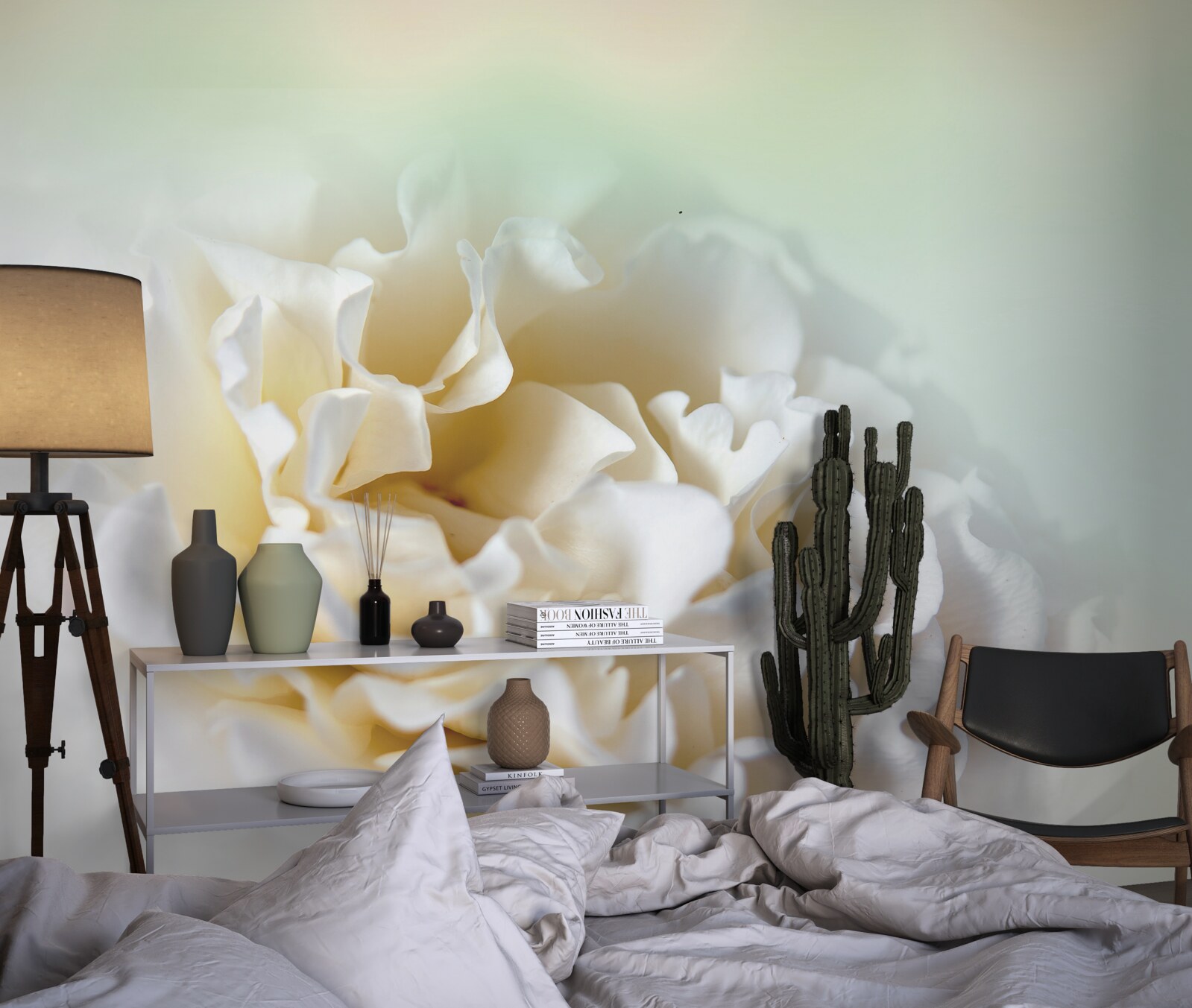 Fototapet fundal de bujori în tonuri cremoase și pufoase