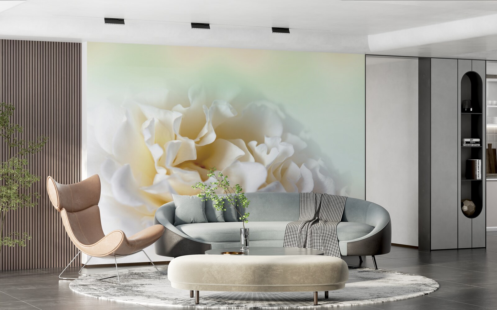 Fototapet fundal de bujori în tonuri cremoase și pufoase