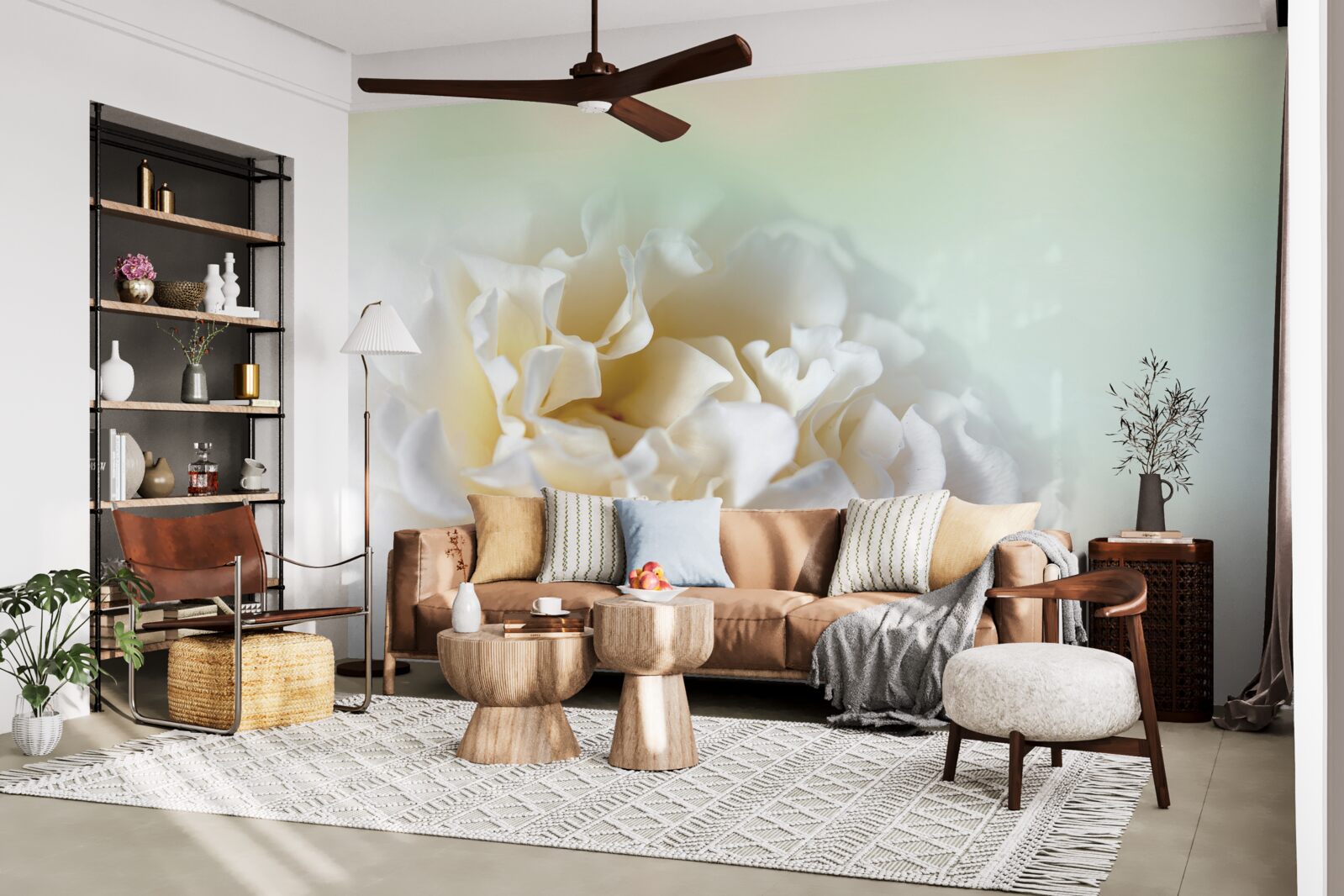 Fototapet fundal de bujori în tonuri cremoase și pufoase