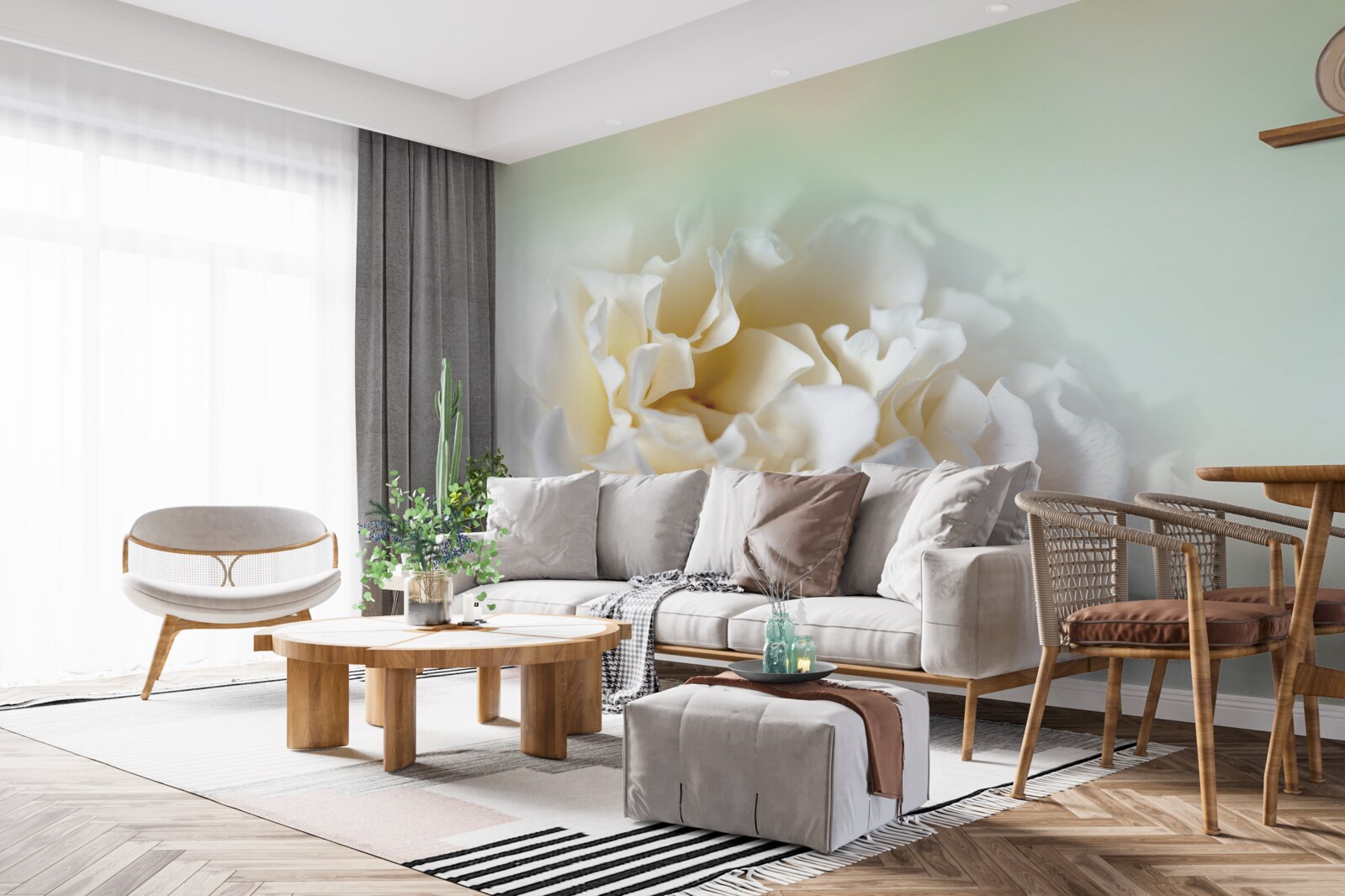 Fototapet fundal de bujori în tonuri cremoase și pufoase