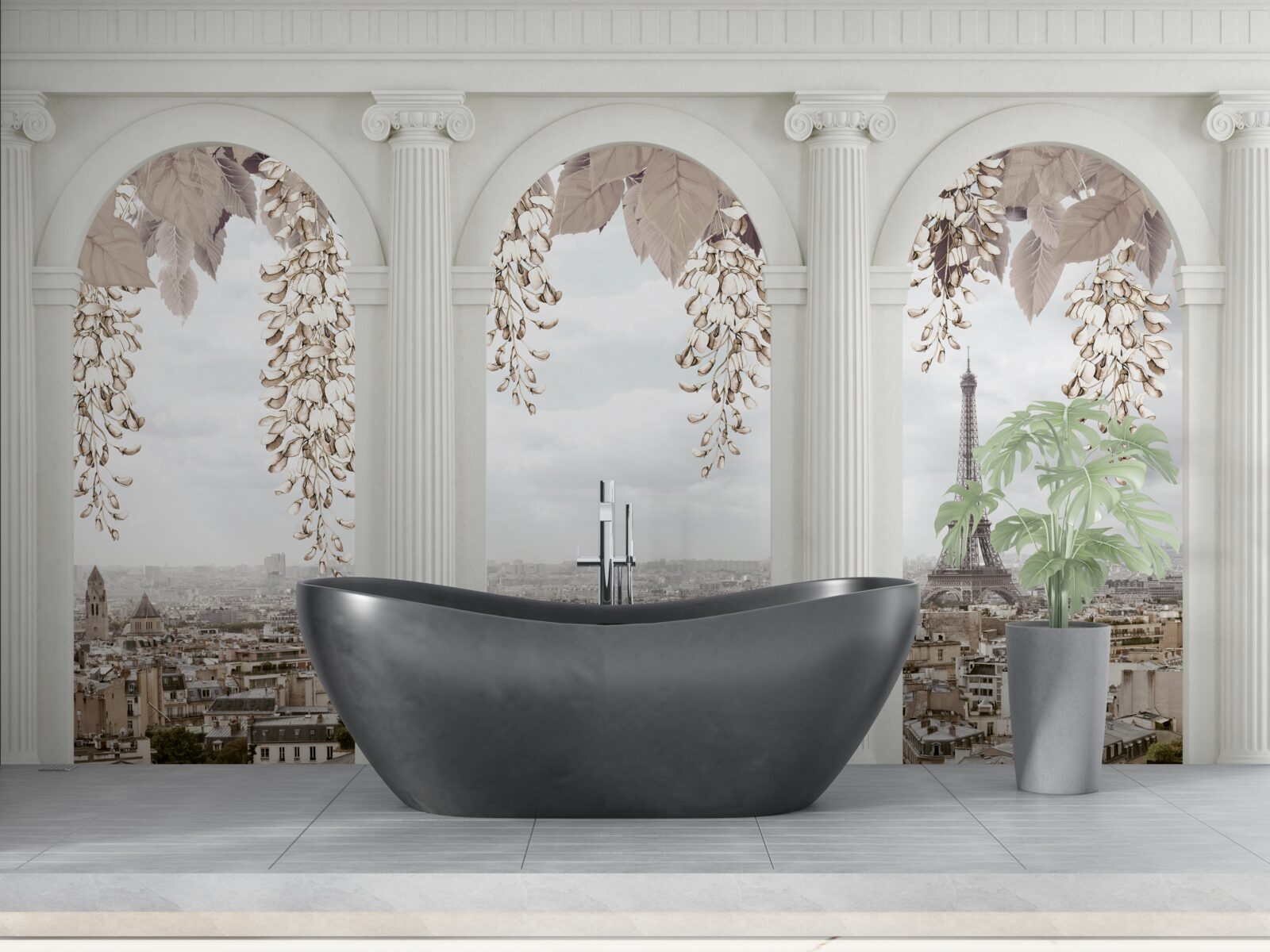 Fototapet arcade florale cu vederi uluitoare ale parisului