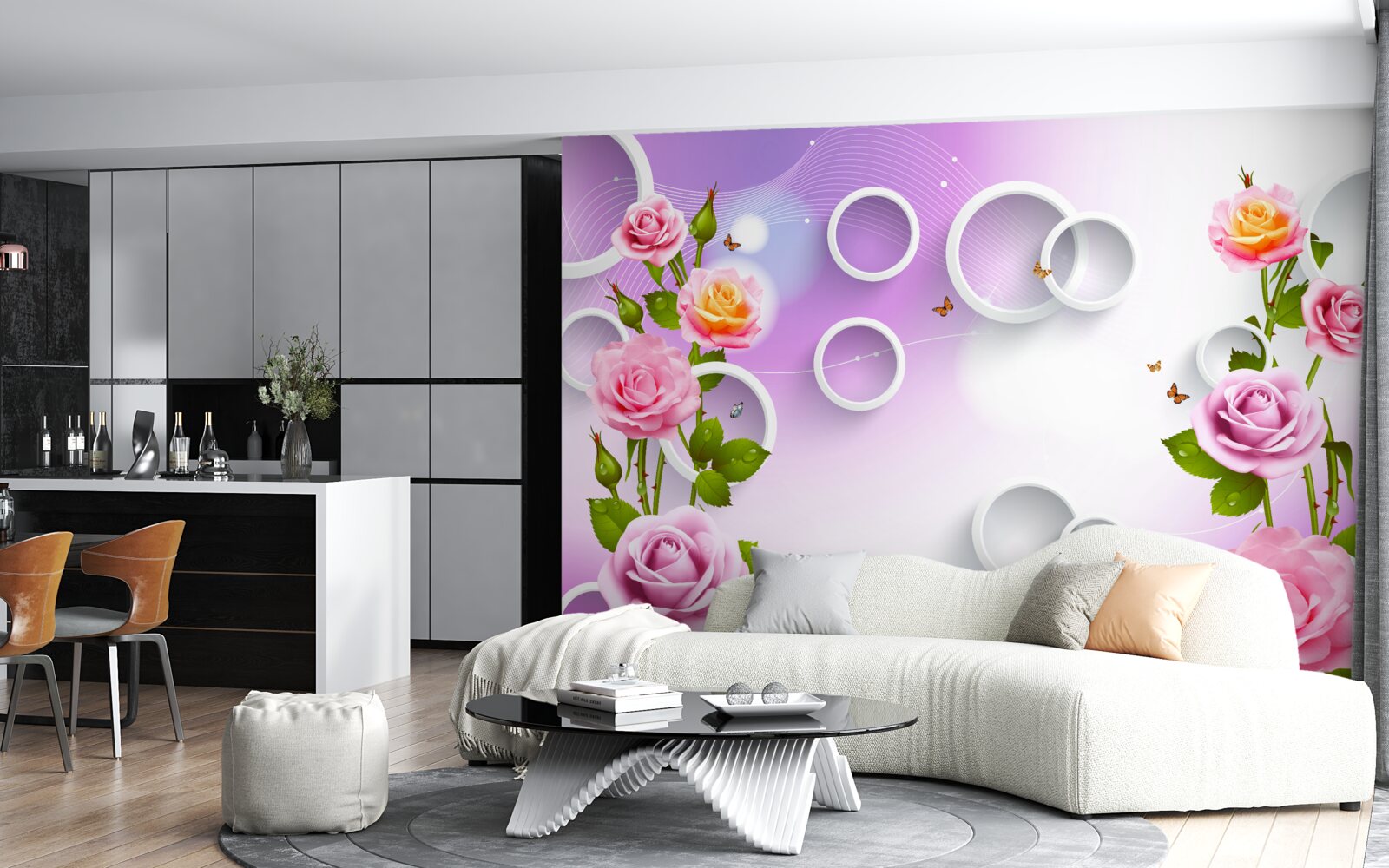 Fototapet set de trandafiri luminoase pe un fundal luminos