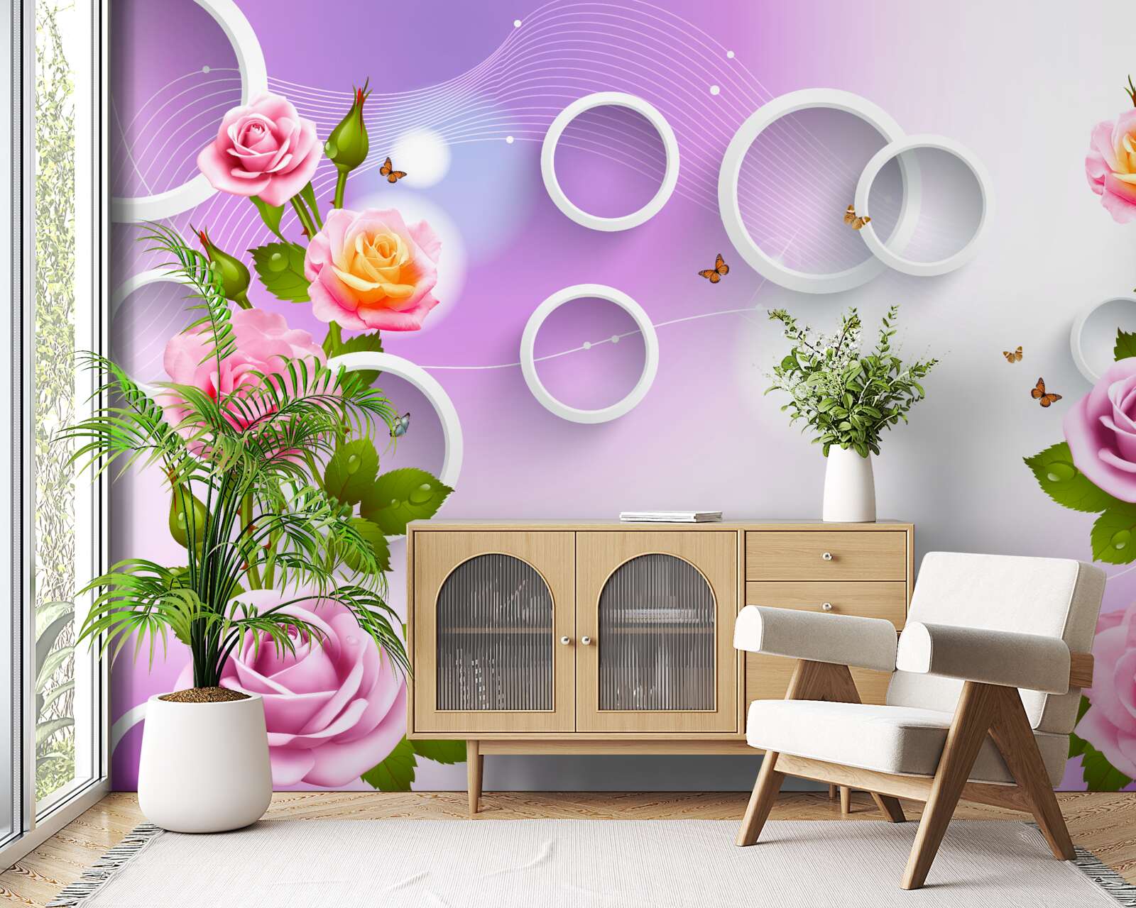 Fototapet set de trandafiri luminoase pe un fundal luminos